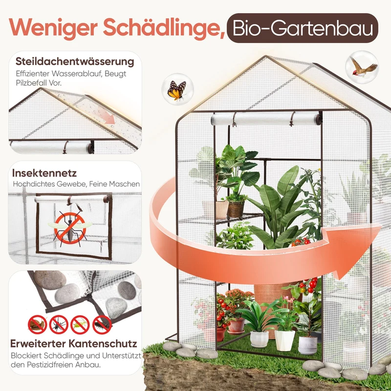 Sekey XL Foliengewächshaus 200×145×75 cm Stabiles Balkon-Gewächshaus mit 4 Regalböden für gesundes Pflanzenwachstum