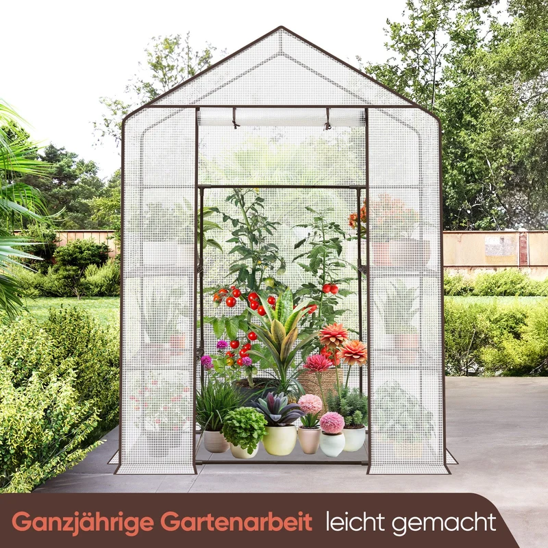 Sekey XL Foliengewächshaus 200×145×75 cm Stabiles Balkon-Gewächshaus mit 4 Regalböden für gesundes Pflanzenwachstum