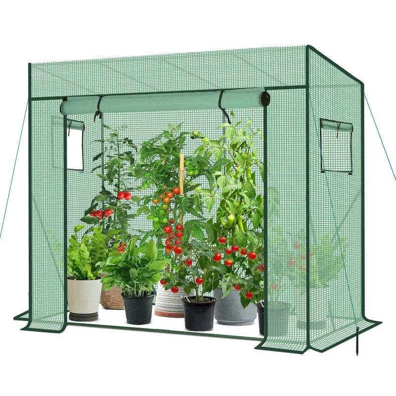 Sekey Tomatengewächshaus 200 x 170 x 77 cmBegehbares Folien-Gewächshaus für Balkon & Garten, stabil, winterfest & UV-beständig, Grün