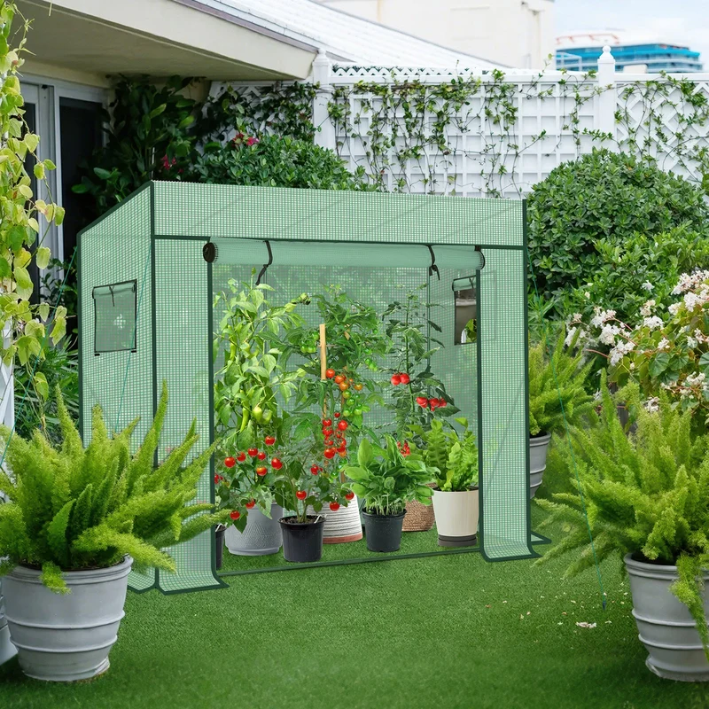 Sekey Tomatengewächshaus 200 x 170 x 77 cmBegehbares Folien-Gewächshaus für Balkon & Garten, stabil, winterfest & UV-beständig, Grün