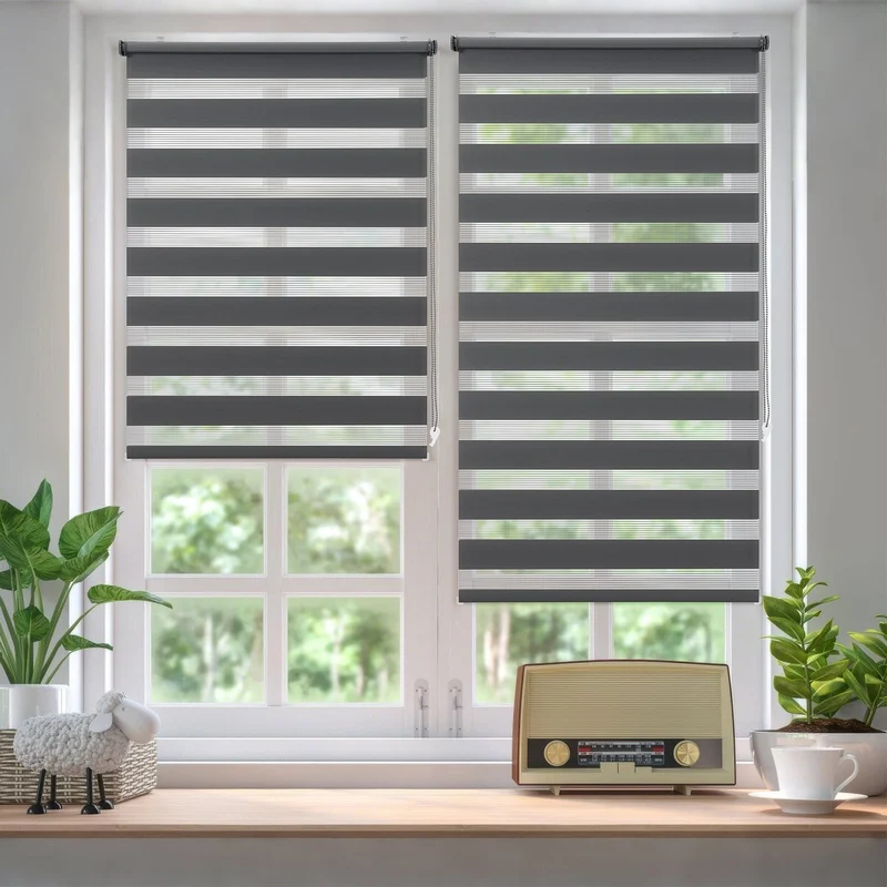 Sekey Duo Doppelrollo Klemmfix Schnurlos - Ohne Bohren, Faltrollo für Fenster & Türen, dunkelgrau