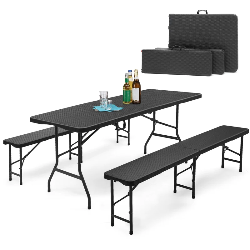 Sekey Klappbare Bierzeltgarnitur 180 cm im Rattan-Look – Gartenmöbel Set für Terrasse, Balkon & Outdoor-Events