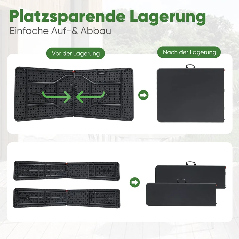 Sekey 3-tlg. Bierzeltgarnitur 180 cm – Klappbares Gartenmöbel-Set mit Tisch & 2 Bänken, Wetterfest & Tragbar für Garten, Balkon & Camping