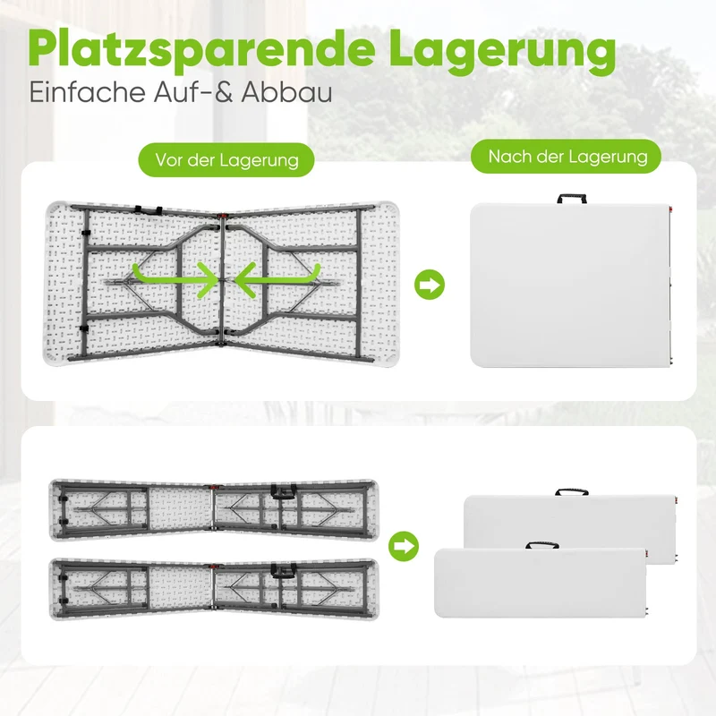Sekey 3-tlg. Bierzeltgarnitur 180 cm – Klappbares Gartenmöbel-Set mit Tisch & 2 Bänken, Wetterfest & Tragbar für Garten, Balkon & Camping