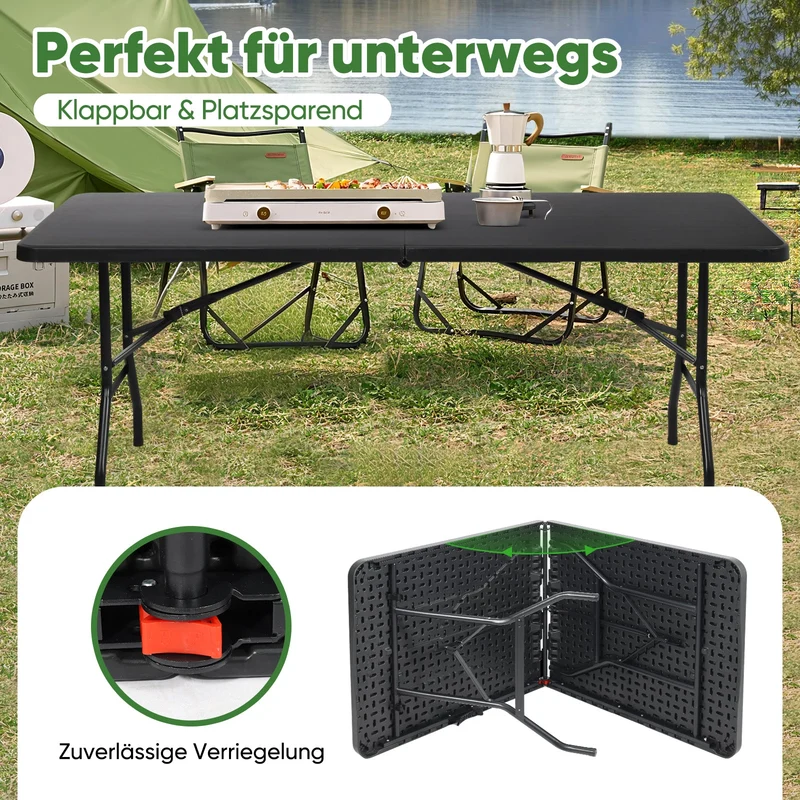 Sekey Klapptisch 152x70x74 cm – Robuster Buffettisch aus Kunststoff, tragbar mit Griff, wetterfest & faltbar – Campingtisch, Partytisch, Gartentisch für 4 Personen