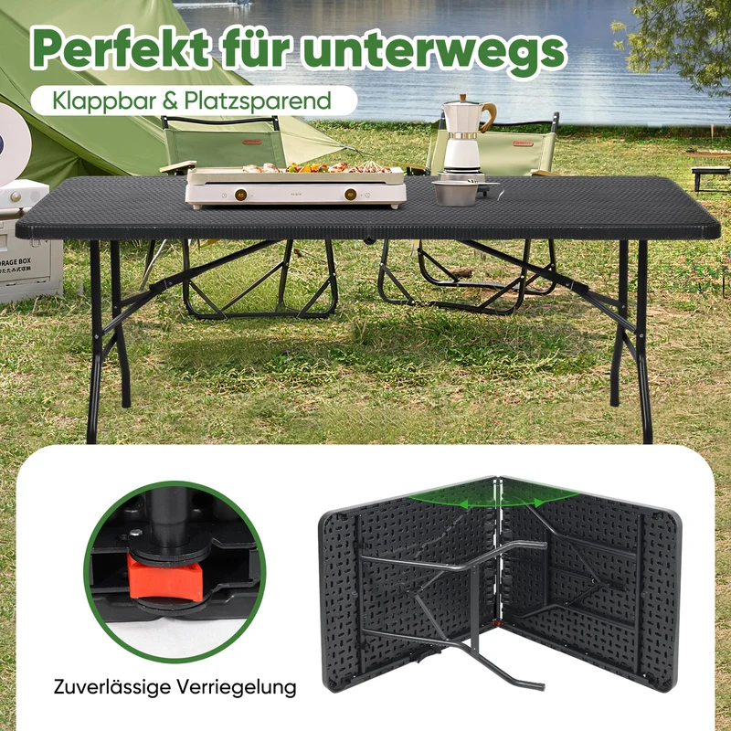 Sekey Klapptisch Gartentisch klappbar – Rattan-Optik/Glatt, wetterfest & tragbar, ideal für Balkon, Garten & Party