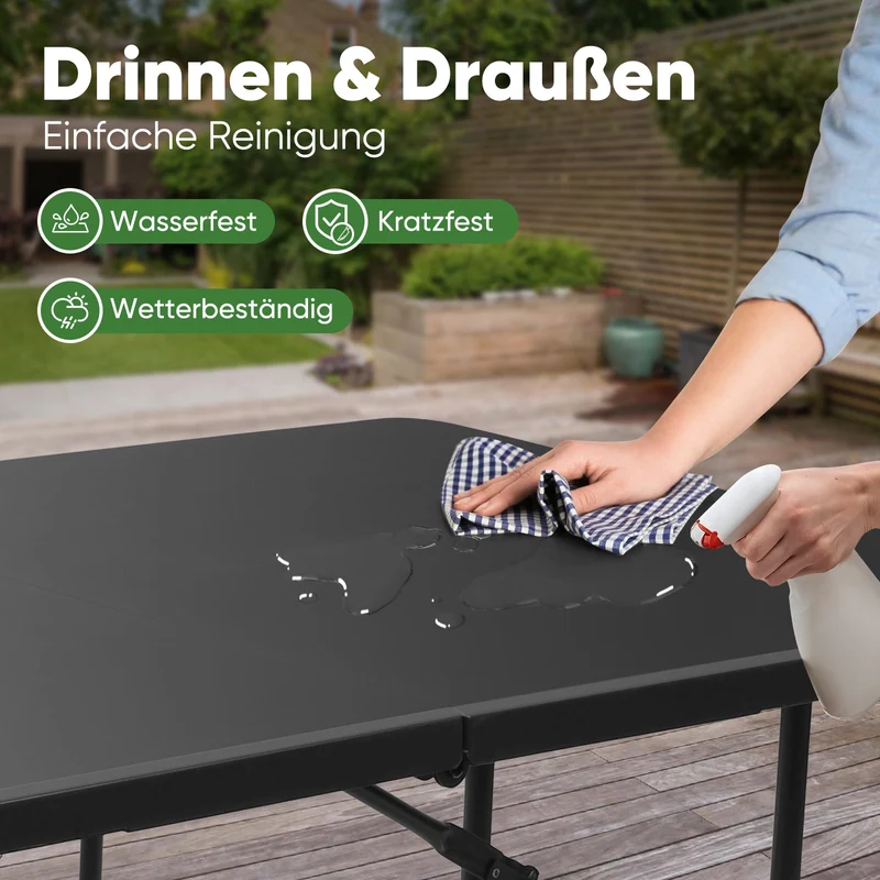 Sekey Klapptisch Gartentisch klappbar – Rattan-Optik/Glatt, wetterfest & tragbar, ideal für Balkon, Garten & Party