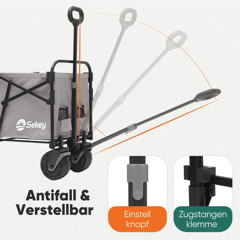 Sekey Faltbarer Transportwagen mit 200 kg Belastbarkeit – Robuster Bollerwagen mit Blasformreifen für Strand & Garten