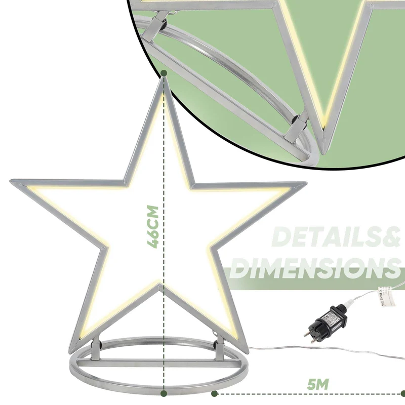 Salcar LED Gartenstecker Stern aus Metall – 50 cm Weihnachtsstern mit 100 LEDs, Warmweiß, IP44 Wasserdicht, Garten Stern Leuchte mit Erdspieß & Standfuß, Für Innen & Außen