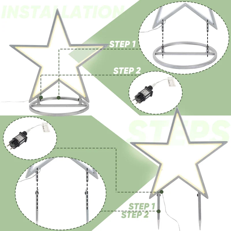 Salcar LED Gartenstecker Stern aus Metall – 50 cm Weihnachtsstern mit 100 LEDs, Warmweiß, IP44 Wasserdicht, Garten Stern Leuchte mit Erdspieß & Standfuß, Für Innen & Außen