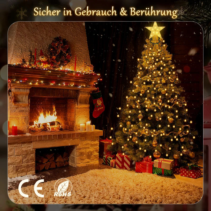 Salcar Weihnachtsbaum Lichterkette mit Sternspitze & Fernbedienung – 1,5 m (260 LED), 2 m (430 LED) oder 3 m (500 LED) Überwurf Lichterkette, Warmweiß, 8 Modi, Timer, Innen & Außen
