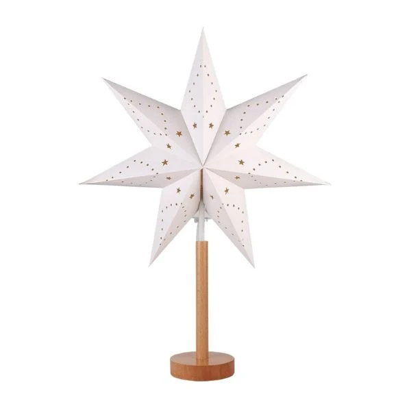 Salcar LED Papierstern mit Holzsockel – Beleuchteter Weihnachtsstern mit 2 Lampenschirmen, Warmweißes Licht, Faltbar & Austauschbare E14 Glühbirne