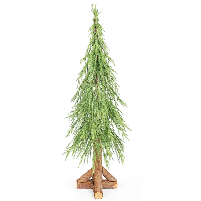 Salcar Künstlicher Weihnachtsbaum mit echtem Holzstamm – 100 % PE, zartgrün – 90 cm / 120 cm, naturgetreu & pflegeleicht