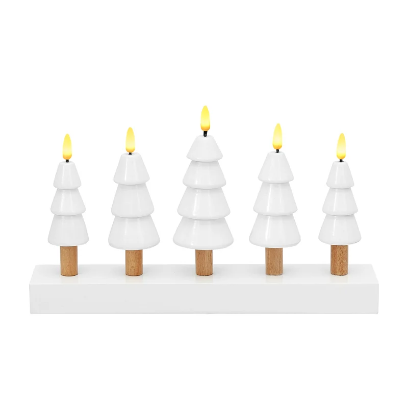 Salcar LED Weihnachtskerzenbaum – 5-flammiger Tischleuchter aus Holz, Warmweiß – Batteriebetriebenes LED Dekolicht für Advent & Weihnachten