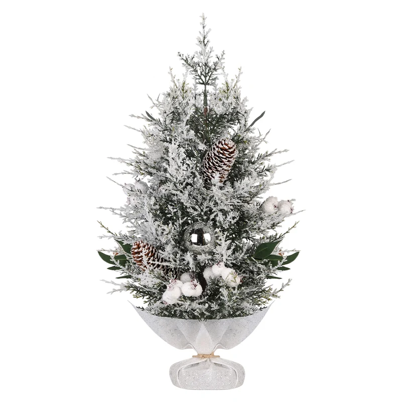 Salcar Künstlicher Mini-Weihnachtsbaum 50 cm – Mit Christbaumschmuck, Tannenzapfen & roten Beeren – Aus 100 % PE, stabil & wiederverwendbar