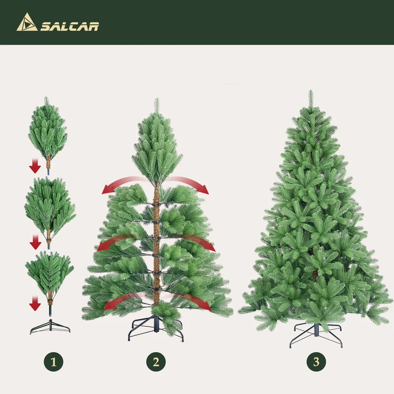 Salcar Künstlicher Weihnachtsbaum aus 100 % PE – Realistische Tannenzweige, dichter Look & stabiler Metallständer – 150 / 180 / 210 cm