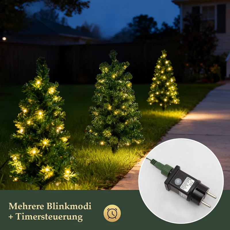 Salcar 3er-Set Künstlicher Weihnachtsbaum 60 cm mit warmweißer LED-Beleuchtung – PVC Tannenzweige mit Erdspieß, Außenbereich & Gartendeko mit Fernbedienung & Timer