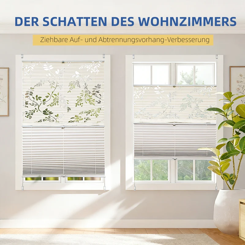 Sekey Plissee Day+Night ohne Bohren, 100% Verdunkelung, mit Muster,in Beige