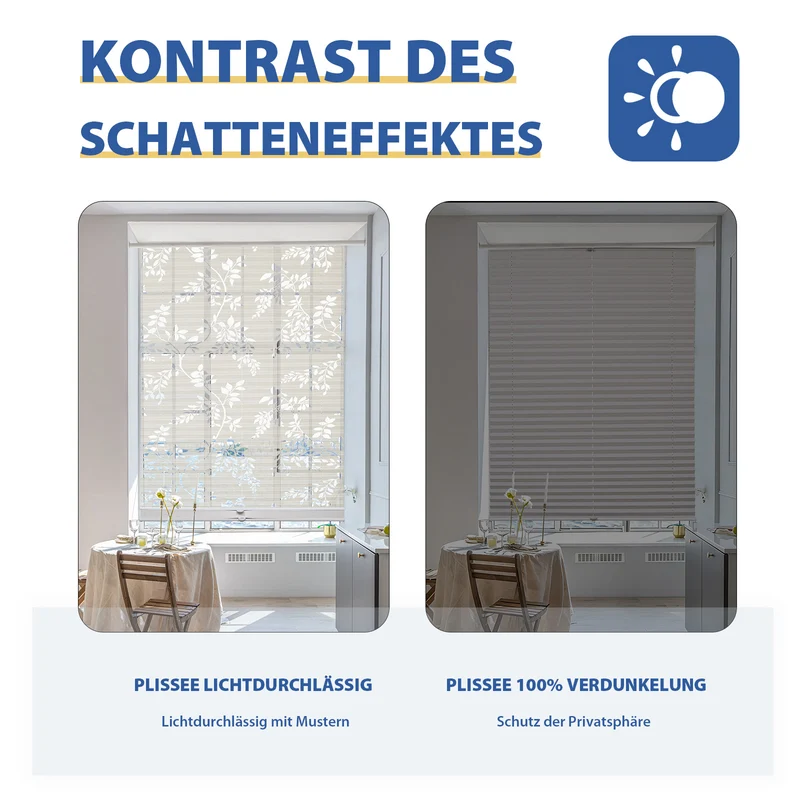 Sekey Plissee Day+Night ohne Bohren, 100% Verdunkelung, mit Muster,in Beige