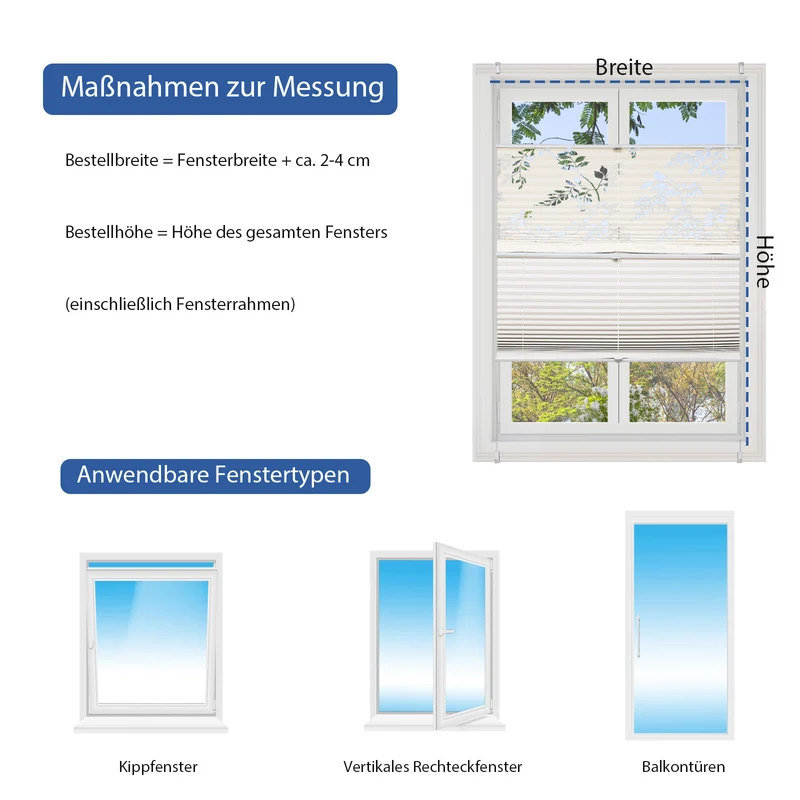 Sekey Plissee Day+Night ohne Bohren, 100% Verdunkelung, mit Muster,in Beige
