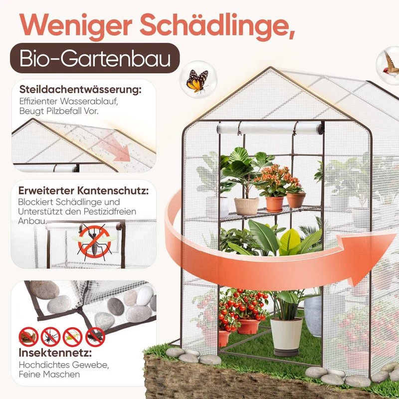 Sekey Foliengewächshaus 200x145x145 cm Balkon-Gewächshaus mit 10 Regalböden, Stabil & Ideal für gesundes Pflanzenwachstum