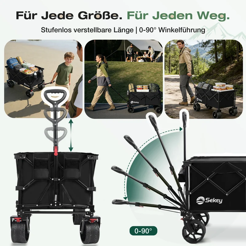 Sekey XXL Plus Faltbollerwagen 200 L, Bis 200 kg belastbar, Extra breite All-Terrain-Räder, patentierter 4-Wege-Sofortaufbau, 4032