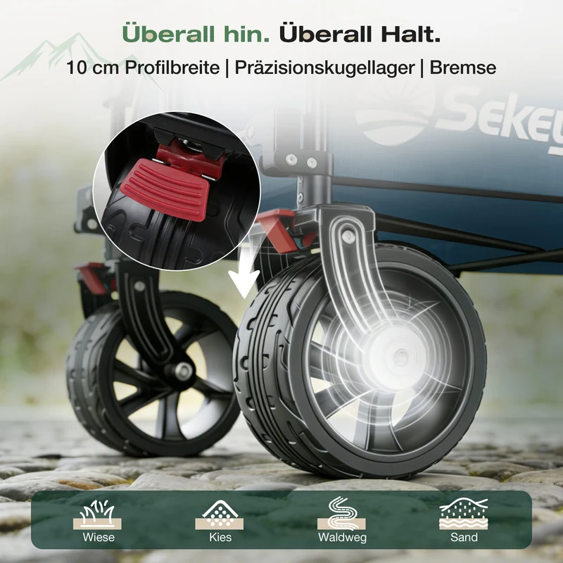 Sekey XXL Plus Faltbollerwagen 200 L, Bis 200 kg belastbar, Extra breite All-Terrain-Räder, patentierter 4-Wege-Sofortaufbau, 4032
