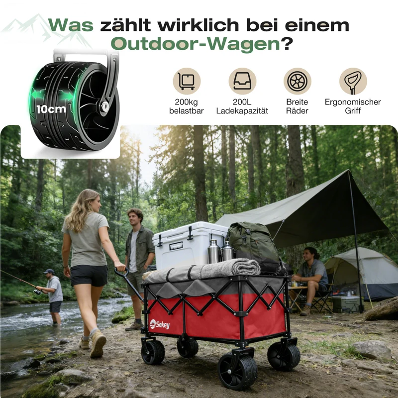 Sekey XXL Plus Faltbollerwagen 200 L, Bis 200 kg belastbar, Extra breite All-Terrain-Räder, patentierter 4-Wege-Sofortaufbau, 4032
