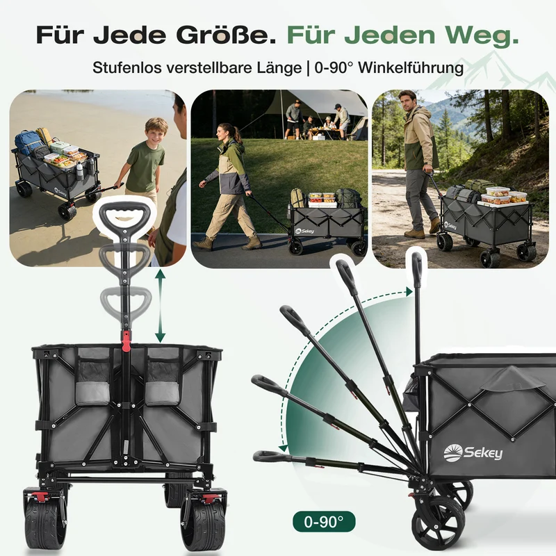 Sekey XXL Plus Faltbollerwagen 200 L, Bis 200 kg belastbar, Extra breite All-Terrain-Räder, patentierter 4-Wege-Sofortaufbau, 4032