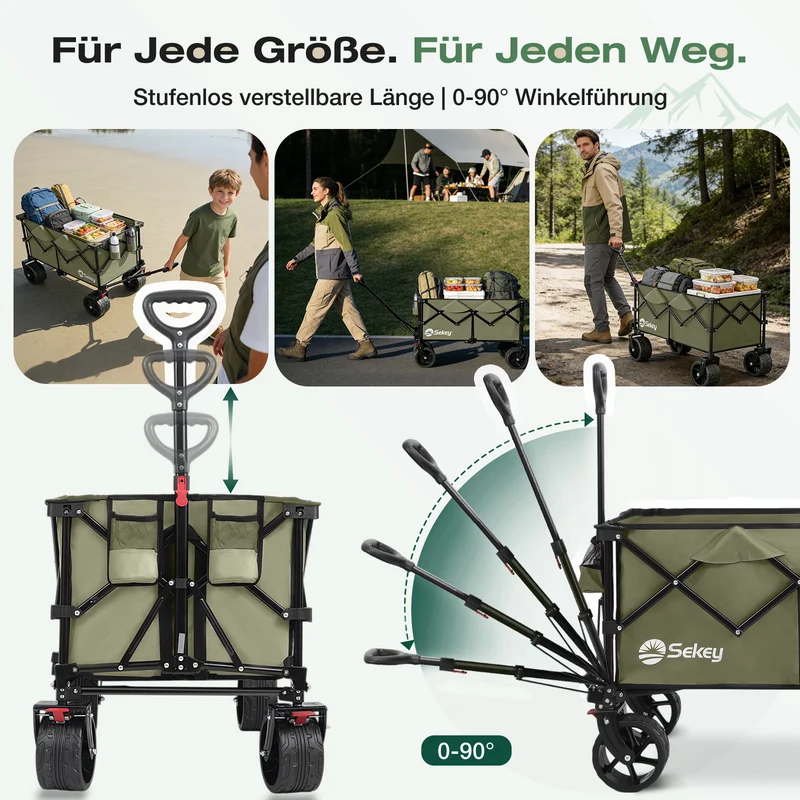 Sekey XXL Plus Faltbollerwagen 200 L, Bis 200 kg belastbar, Extra breite All-Terrain-Räder, patentierter 4-Wege-Sofortaufbau, 4032