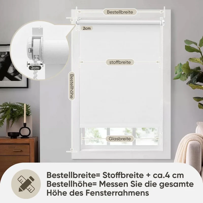 Sekey Rollo ohne Bohren, Lichtdurchlässiges Fensterrollo aus Vliesstoff, Klemmfix Rollos, Weiß