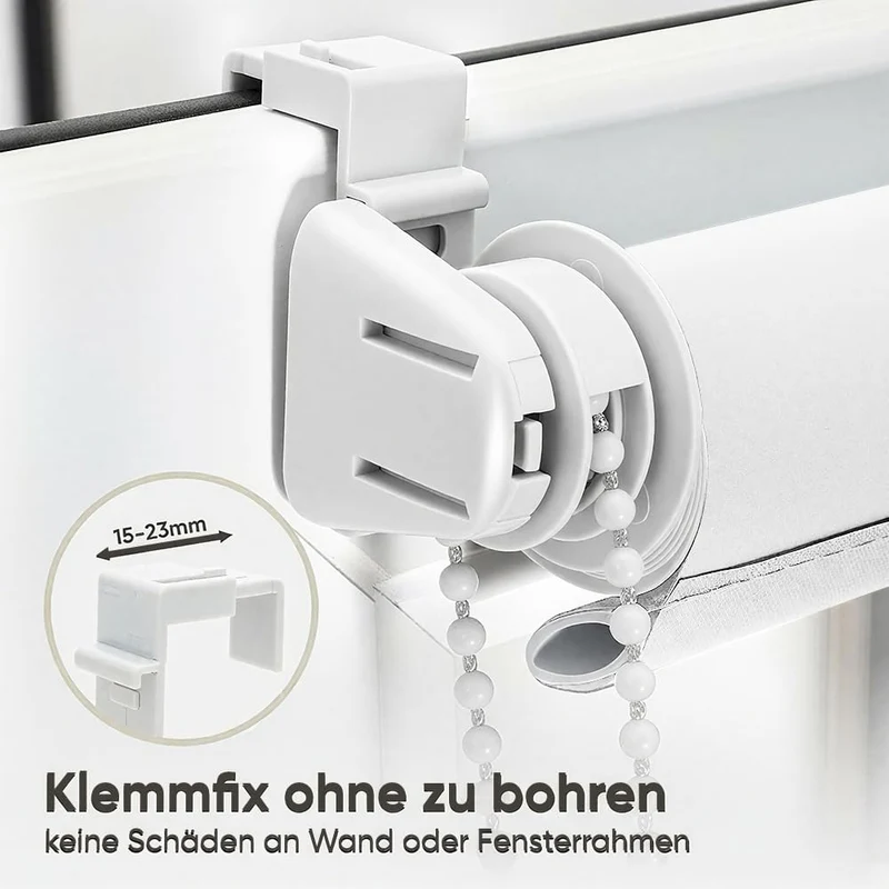 Sekey Rollo ohne Bohren, Lichtdurchlässiges Fensterrollo aus Vliesstoff, Klemmfix Rollos, Weiß