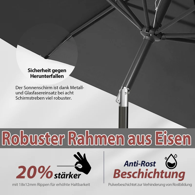 Sekey Runde Sonnenschirm Ø 350 cm mit Kurbel & Auto-Knickfunktion Windstabil, UPF 50+ Für Balkon, Terrasse & Garten Recyceltes Polyester (GRS-zertifiziert)