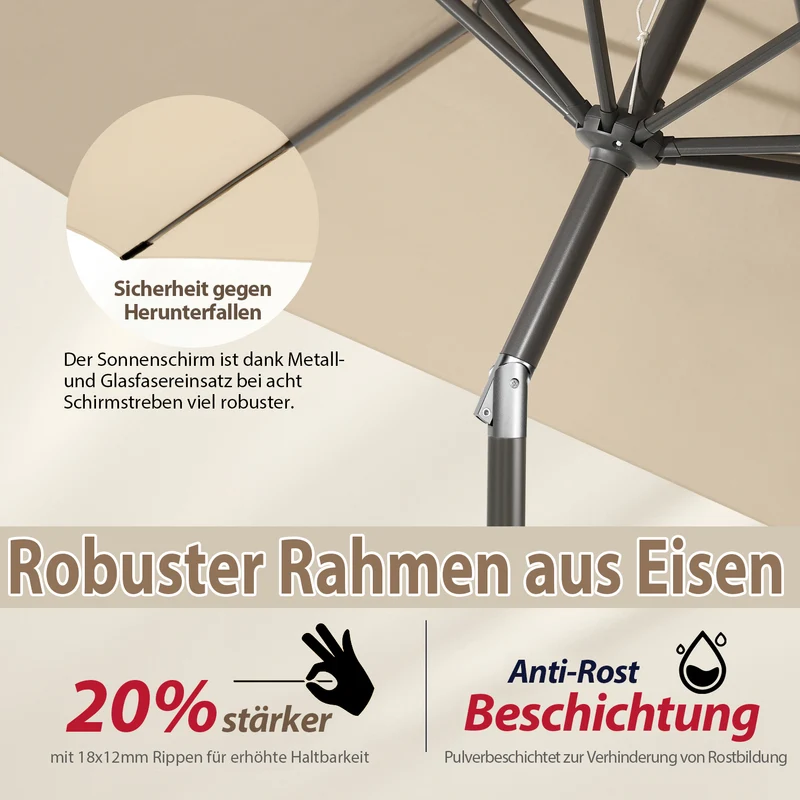 Sekey Runde Sonnenschirm Ø 350 cm mit Kurbel & Auto-Knickfunktion Windstabil, UPF 50+ Für Balkon, Terrasse & Garten Recyceltes Polyester (GRS-zertifiziert)