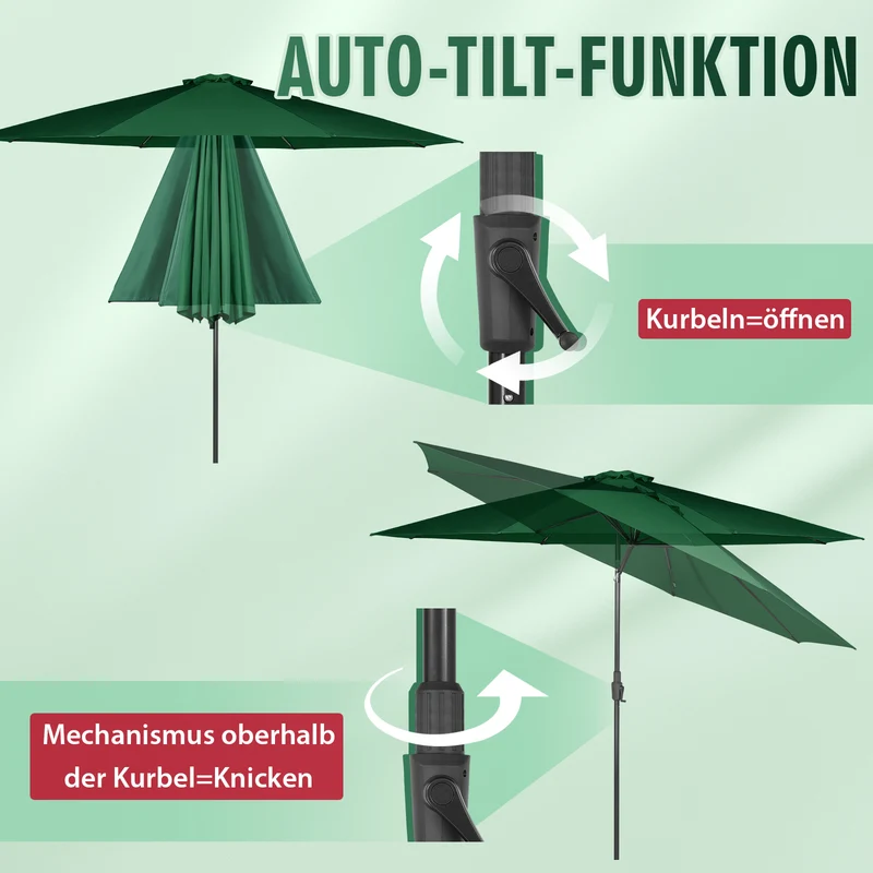 Sekey Runde Sonnenschirm Ø 350 cm mit Kurbel & Auto-Knickfunktion Windstabil, UPF 50+ Für Balkon, Terrasse & Garten Recyceltes Polyester (GRS-zertifiziert)