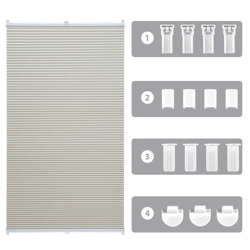 Sekey Wabenplissee ohne Bohren 100 % Verdunkelung, blickdichtes Klemmfix Plissee in Textiloptik, Beige