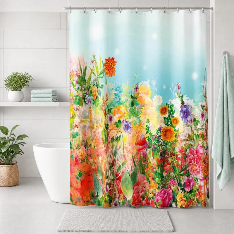 Duschvorhang Textil FLOWER DREAMS Multicolor 180 x 200 cm
