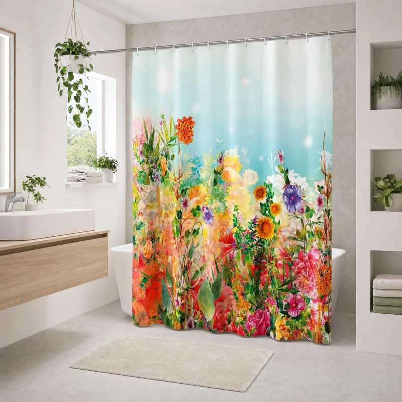Duschvorhang Textil FLOWER DREAMS Multicolor 180 x 200 cm