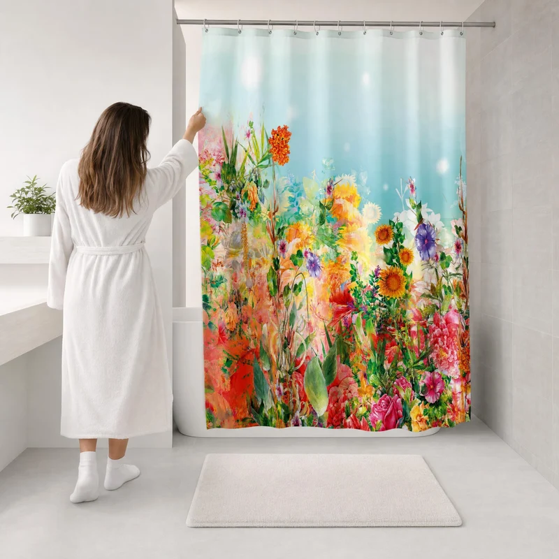 Duschvorhang Textil FLOWER DREAMS Multicolor 180 x 200 cm
