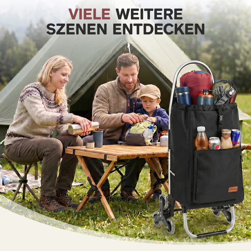 Sekey Einkaufstrolley klappbar 3-in-1 – Einkaufstrolley, Sackkarre & Rucksack mit Treppensteiger-Rädern, leichter Aluminiumrahmen, faltbar & stabil für Einkauf, Reisen und Senioren