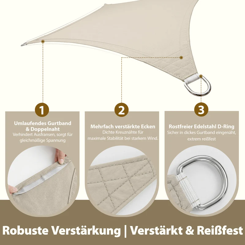 Sekey Sonnensegel Rechteckig – Wasserdicht, 160 g/m² PES, Nahtversiegelt & Reißfest, 95% UV-Schutz, Wetterfest für Balkon, Terrasse & Garten, Taupe