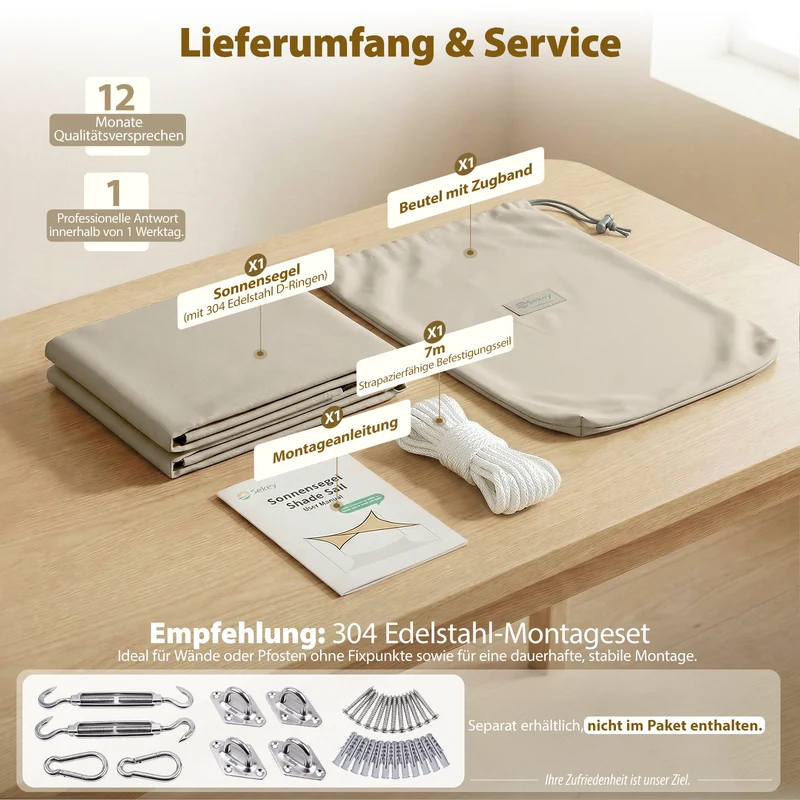 Sekey Sonnensegel Rechteckig – Wasserdicht, 160 g/m² PES, Nahtversiegelt & Reißfest, 95% UV-Schutz, Wetterfest für Balkon, Terrasse & Garten, Taupe