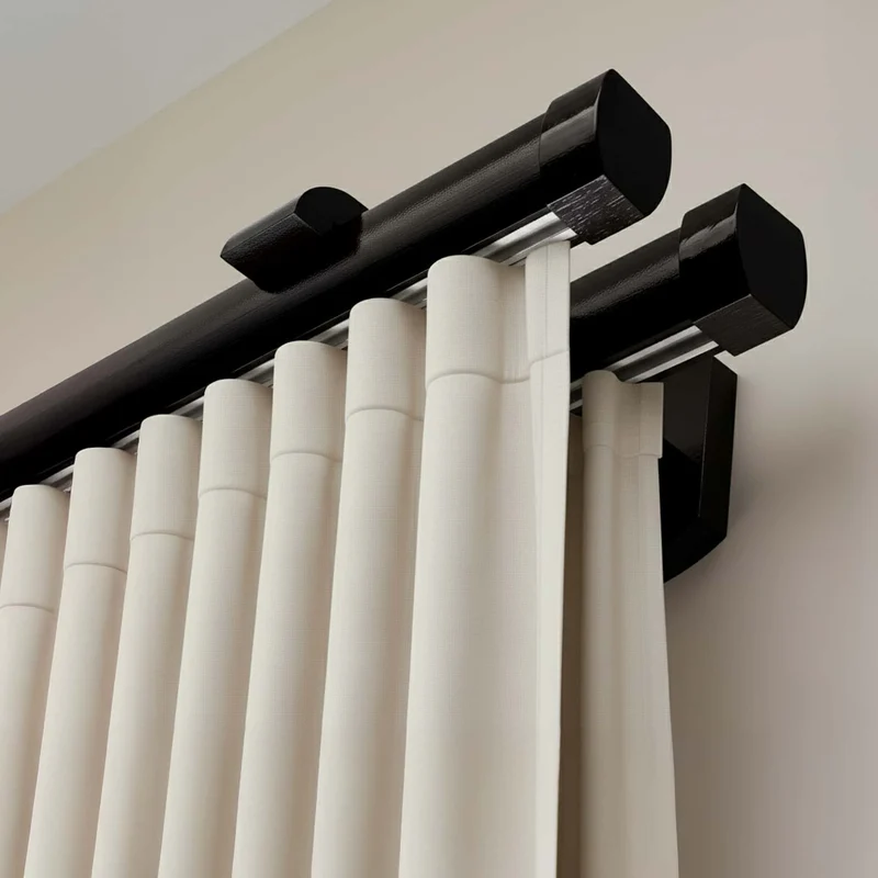 Domino Double Wooden Curtain Rod & Track System for Curtains and Drapes