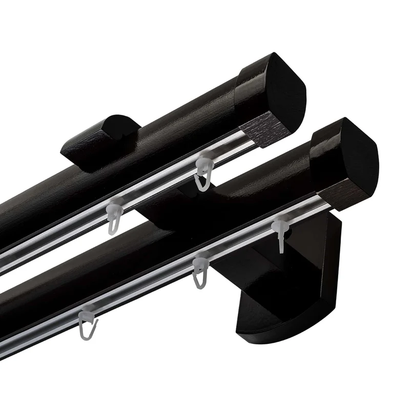 Domino Double Wooden Curtain Rod & Track System for Curtains and Drapes