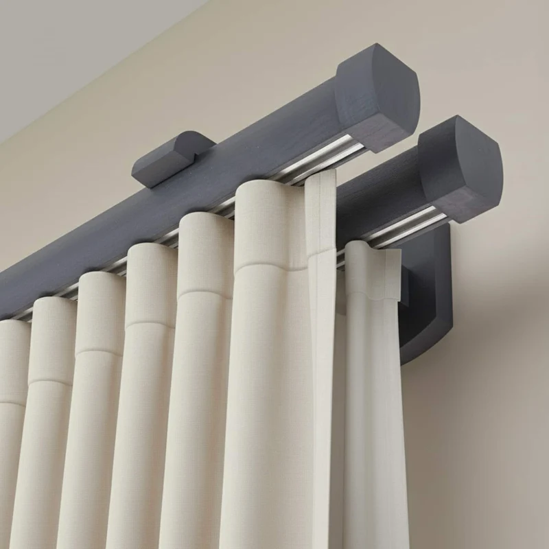 Domino Double Wooden Curtain Rod & Track System for Curtains and Drapes