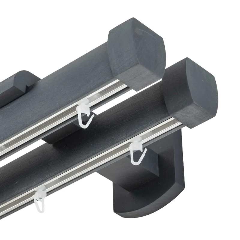 Domino Double Wooden Curtain Rod & Track System for Curtains and Drapes
