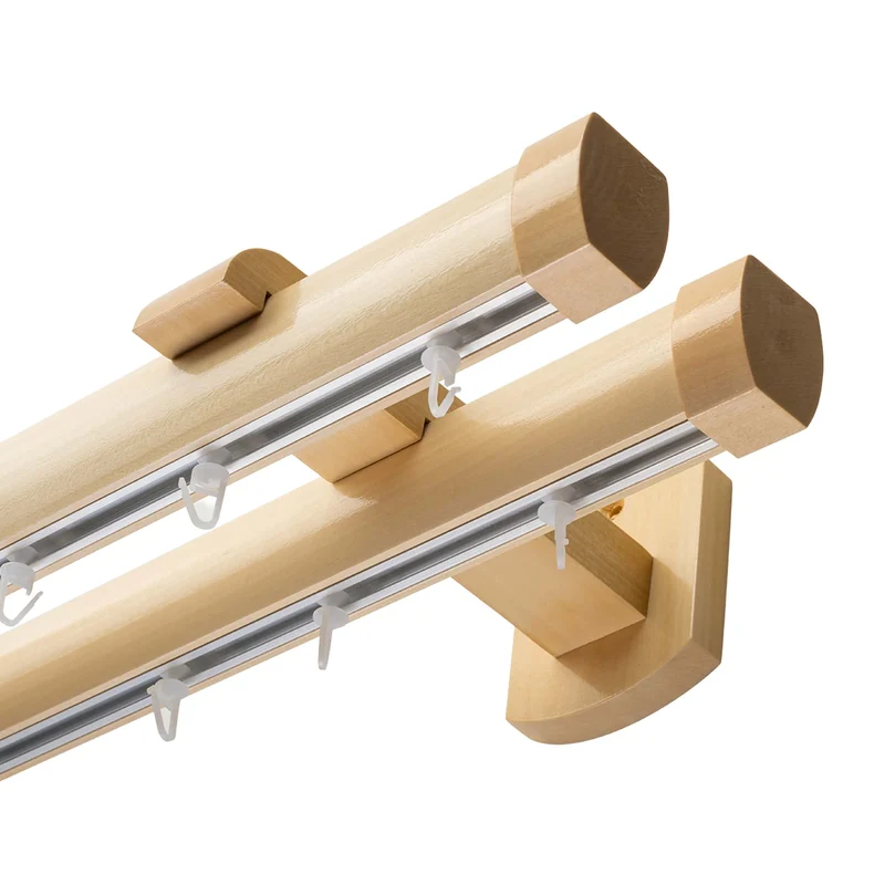 Domino Double Wooden Curtain Rod & Track System for Curtains and Drapes