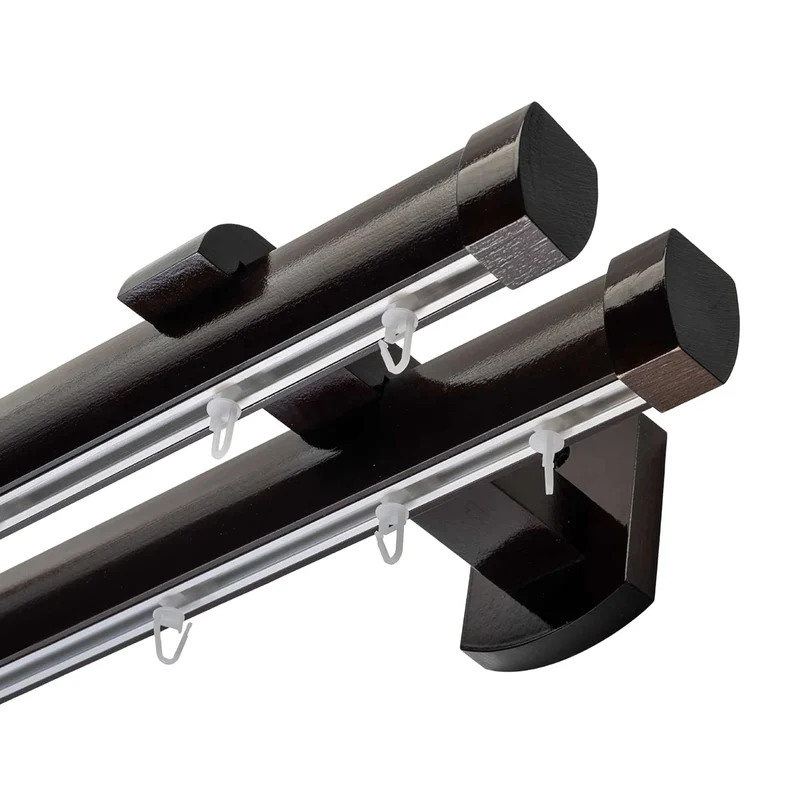 Domino Double Wooden Curtain Rod & Track System for Curtains and Drapes