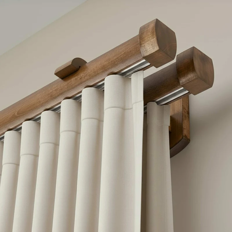 Domino Double Wooden Curtain Rod & Track System for Curtains and Drapes