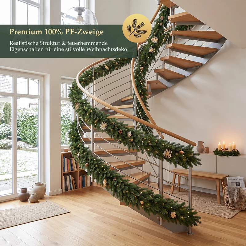 Salcar Künstliche Tannengirlande aus 100 % PE – Naturgetreu, dicht & flexibel, 3 m / 5 m / 10 m